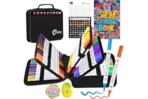 Tirphy Marqueurs de peinture acrylique, 80 couleurs à double pointe avec pointe fine et pointe pinceau pour pierre, bois, toi