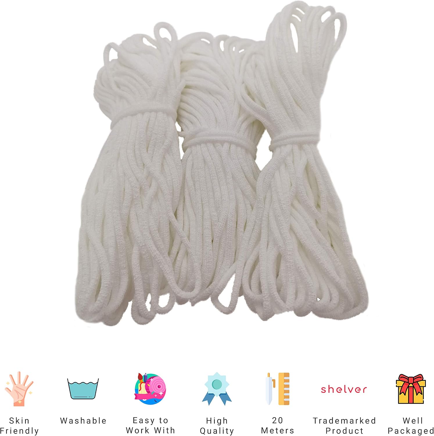 Elastic Cord for Masks 3mm Elastic for Face Masks (White, 20 Metre), 20 meter - Image 4