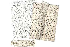 LIAPAWPAW 60 Sheets Christmas Tissue Paper, Vintage Holly Berry Printed Xmas Tissue Paper for Gift Bags Packaging, Kraft Brown Boho Gift Wrapping Tissue Paper for Holiday Birthday Winter Party,20x14in