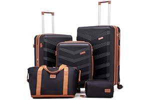 CONCEPTEN Expandable Luggage Sets 5 Piece, Hard Case Suitcase Set with Spinner Wheels,22x14x9 Airline Approved Carry on,Lightweight Durable Suitcase with TSA Lock (Black)