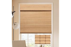 LUCKUP Cordless Bamboo Roman Blinds Shades for Indoor Windows-Blackout Room Darkening Roman Blinds with 6" Valance Cover Enhanced Privacy, 38" W x 64" H