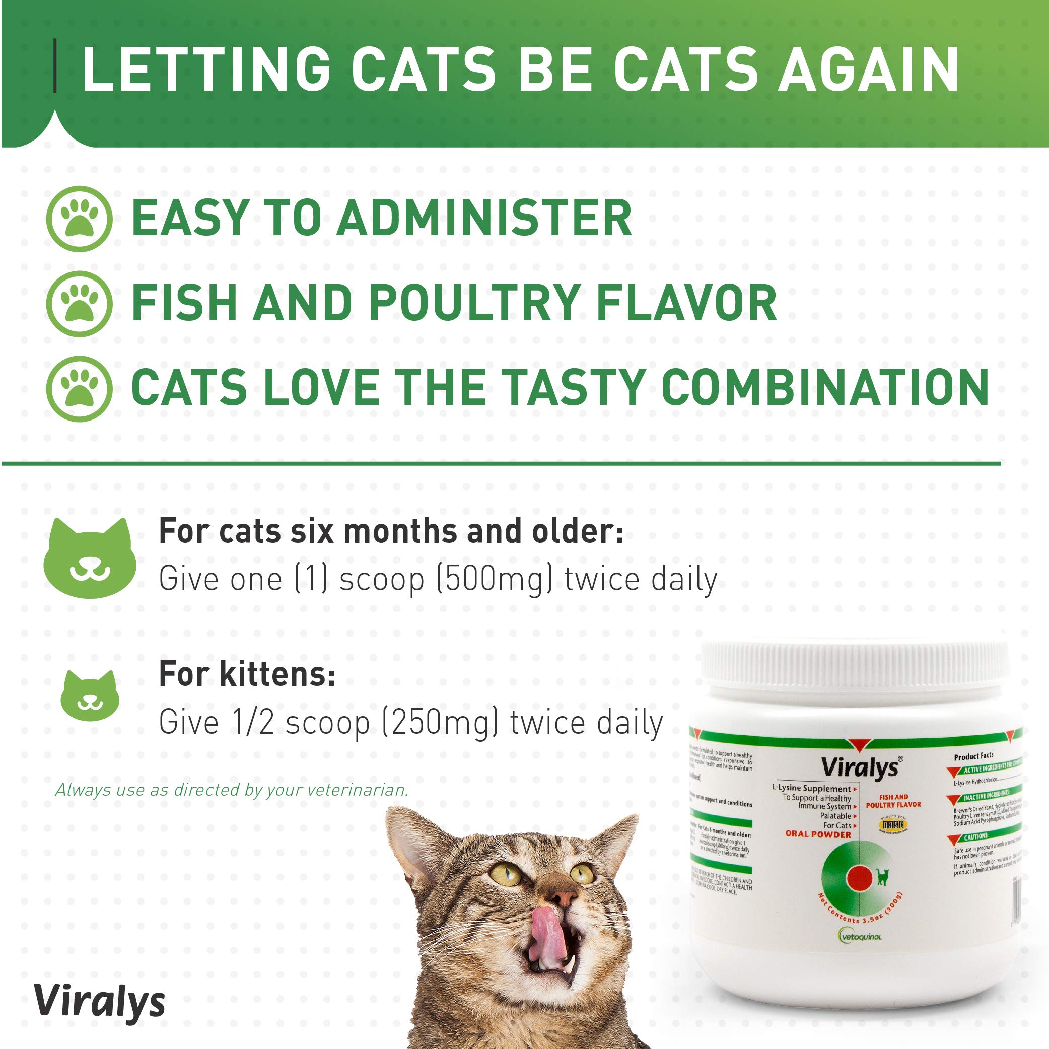 Vetoquinol Viralys LLysine Supplement for Cats Cats & Kittens of All