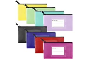 Sinzip 8 Pack Bank Deposit Money Wallet, Heavy Duty Leatherette Security Zipper Wallet with Clear Window, Coin Bag, Cash Bag, Tool Pouch, Assorted Colors (8 Pack-Small Size)