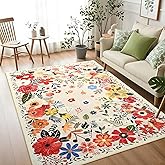 Vasofe 3x5 Rug for Bedroom,Washable Rugs for Living Room, Entryway, Indoor Floor Mat, Vintage Floral Mats for Nrusery, Farmhouse, Laundry Room,Non Slip Low Pile Soft Modern Carpet, Beige
