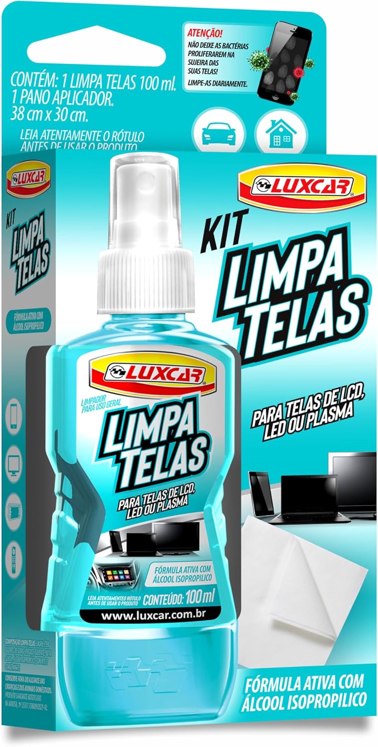 Luxcar Kit Limpa Telas 100 ml + Pano Aplicador - Fórmula Ativa Álcool Isopropílico