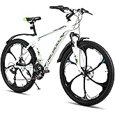 HILAND 26" MTB Mountain Bike for Men Women Adults, 18-Speed, Disc Brake, Lightweight Aluminum Frame, 3/6 Spoke Wheel