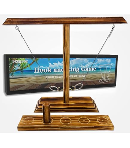 Wooden Ring Toss Game Set - Indoor Outdoor Lawn Game With 14 Rings & 13 Hooks For Family Fun