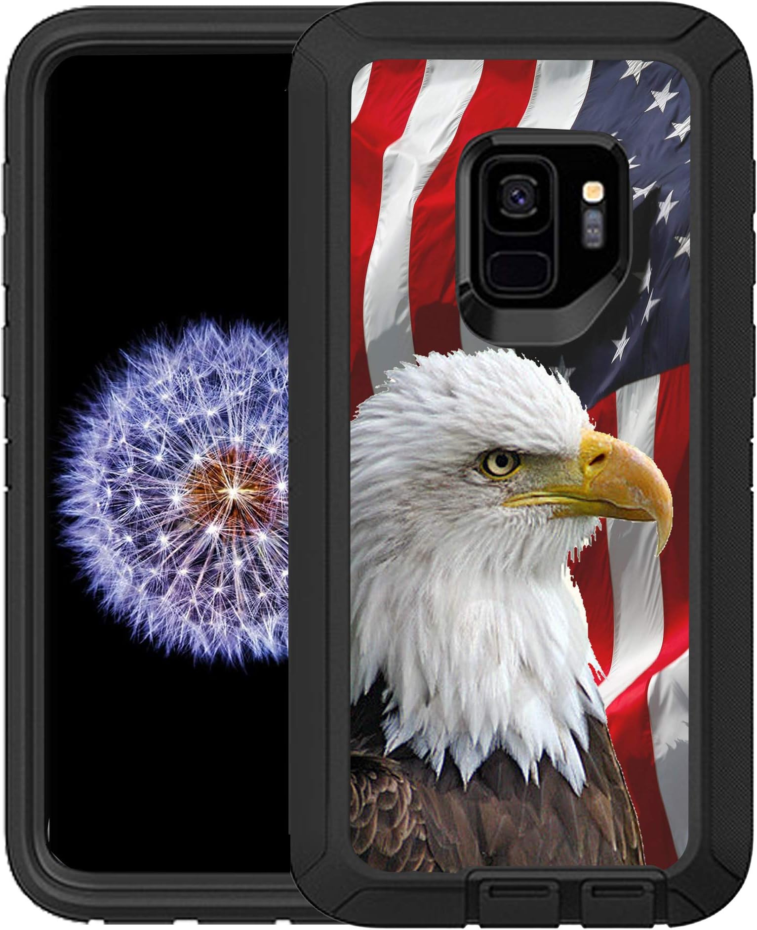 Teleskins Protective Designer Vinyl Skin Decals/Stickers for Otterbox Defender Samsung Galaxy S9 Case -Bald Eagle American Flag Design Patterns - only Skins and not Case