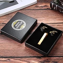 LOYALLOOK Gold Initial Cufflinks and Tie Clip Set