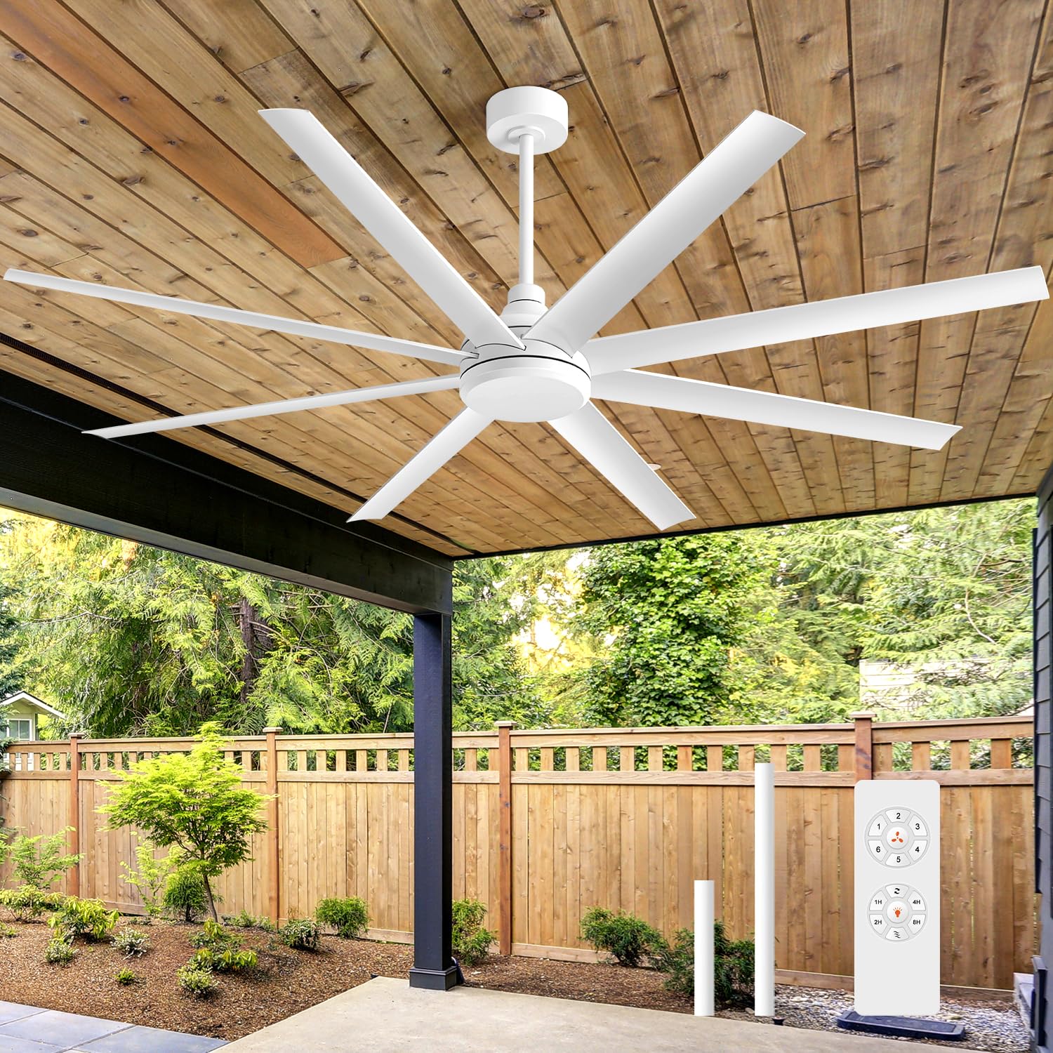 Photo 1 of Breezary 65 Inch Ceiling Fans without Light, Modern Farmhouse Ceiling Fan Remote Control, Quite DC Motor, 8 Reversible Blades, 6-Speed, Timer Function Home Kitchen Ceiling Fans (White)