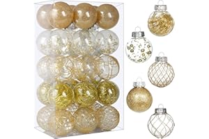 BSTDECOR Clear Christmas Ball Ornaments, 30ct 2.36" Gold Shatterproof Xmas Ball Decorations Set Decorative Hanging Ornaments for Christmas Tree Home Office Decor Gift for Christmas Party Wedding