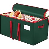 SeasonBliss Christmas Ornament Storage Box, Holds Up to 128 Ornaments with Adjustable Dividers, Large & Sturdy Holiday Decoration Ornament Organizer Storage Bin with Zipper and Handles, Green
