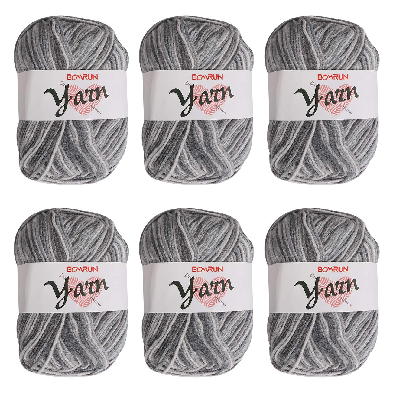 Knitting Wool Yarn Sweater Scarf 6 x 50g Double Knitting Yarn Set Cotton and Ball Large Assorted Colors 100% Acrylic Crochet Knitting Yarn Assorted Colors - Grey
