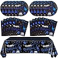 41PCS Navy Blue and Black Birthday Party Decorations Happy Birthday Tableware Supplies Set Including Plates Napkins Tablecloth for Men Women