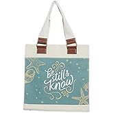 Christian Art Gifts Blue Coastal Canvas Tote Bag for Women: Be Still and Know - Psalm 46:10 Inspirational Bible Verse Tote Bag, Magnetic Closure Heavy Cotton Canvas Lined Handbag for Travel, Non-woven