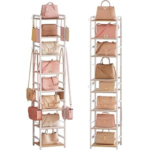 8-Tier Narrow Purse Organizer for Closet, Tall Vertical Purse Rack for Small Spaces, Corner Handbag Storage Display Shelf wit