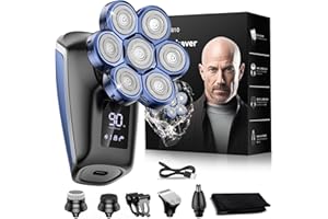 Head Shavers for Bald Men, Uythumidid 7D Wet/Dry Waterproof Head Shaver, USB &Type-C Rechargeable 7-in-1 Electric Razor Grooming Kit, Mens Rotary Shaver for Best Gift, Cordless (Blue)