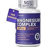 Magnesium 7 Complex for Women 1600mg, Magnesium Glycinate 600mg 7 High Absorption Magnesium Supplement with Citrate, Malate, Chelate, Taurate, Gluconate, Aspartate & Ascorbate for Sleep, 60 Capsules