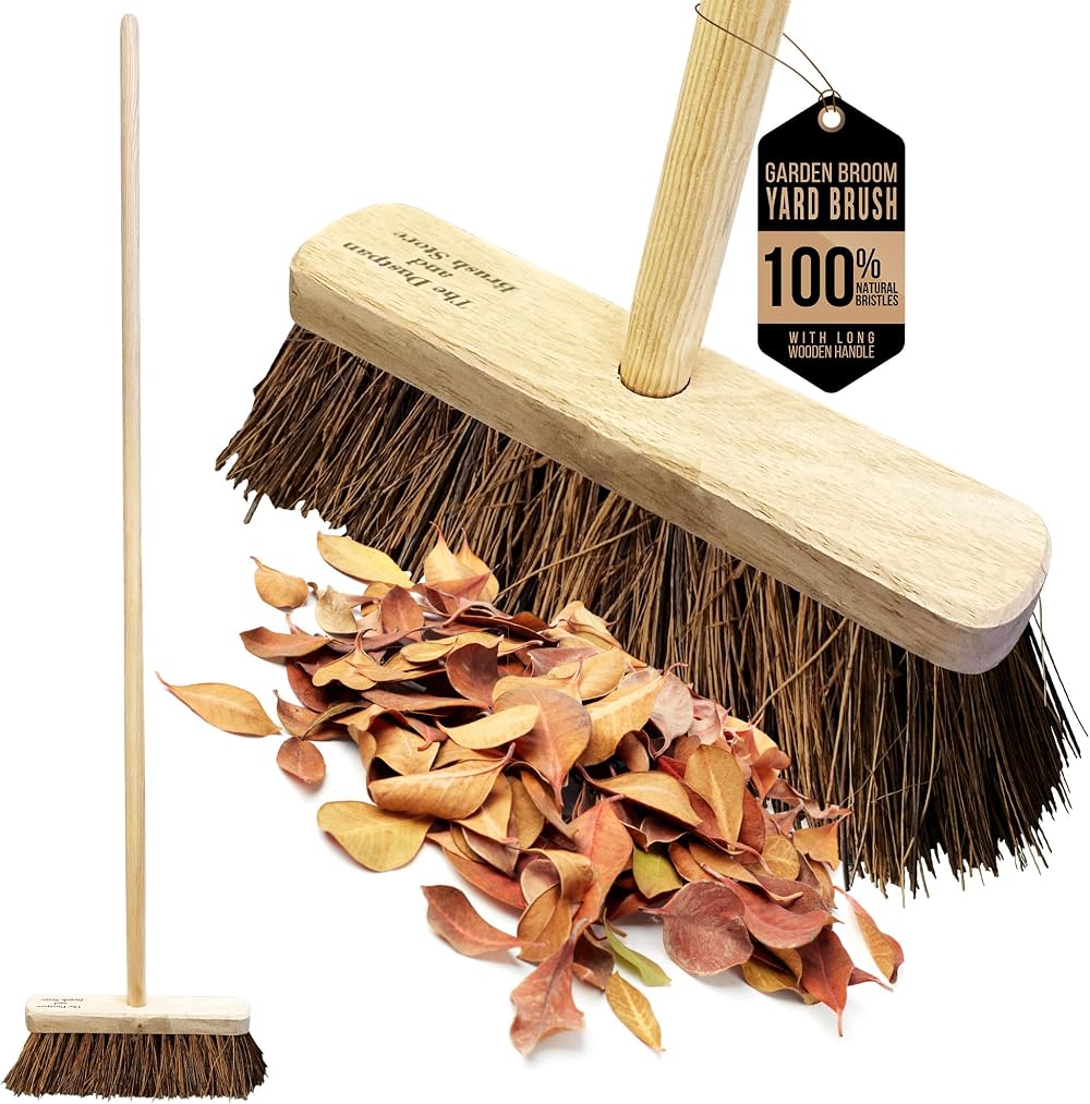 TDBS The Dustpan and Brush Store 10 Inch Outdoor Garden Broom with Wooden Handle