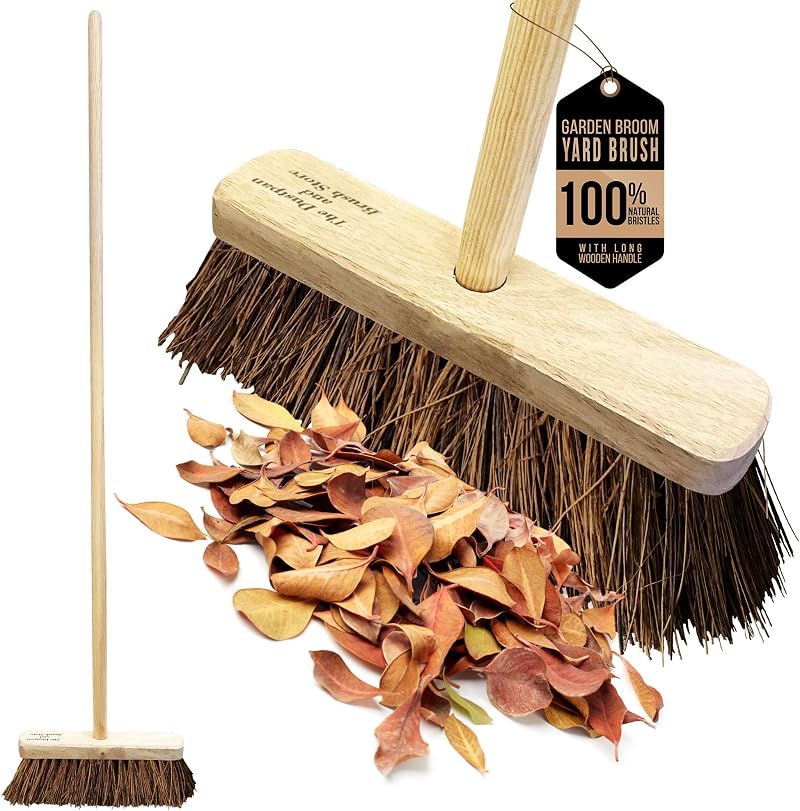 TDBS The Dustpan and Brush Store 10 Inch Outdoor Garden Broom with Wooden Handle