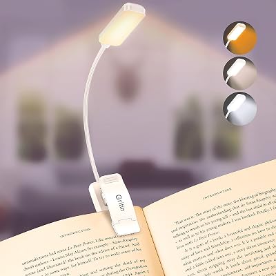 Gritin 9 LED Clip On Book Light Warm Cool White 3 Modes Rechargeable