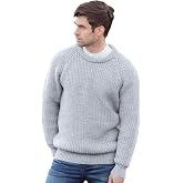 Aran Crafts Irish Men's Fisherman Rib Stitch Wool Sweater (C761) | 100% Pure New Wool, Crew Neck, Traditional Fisherman's Long Sleeve Pullover, Authentic Made In Ireland