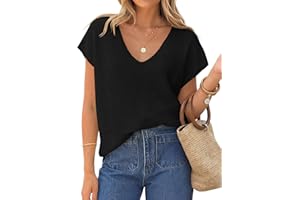 ZESICA Summer Short Sleeve Sweater for Women 2026 Casual V Neck Oversized Sweater Vest Lightweight Knit Pullover Tops