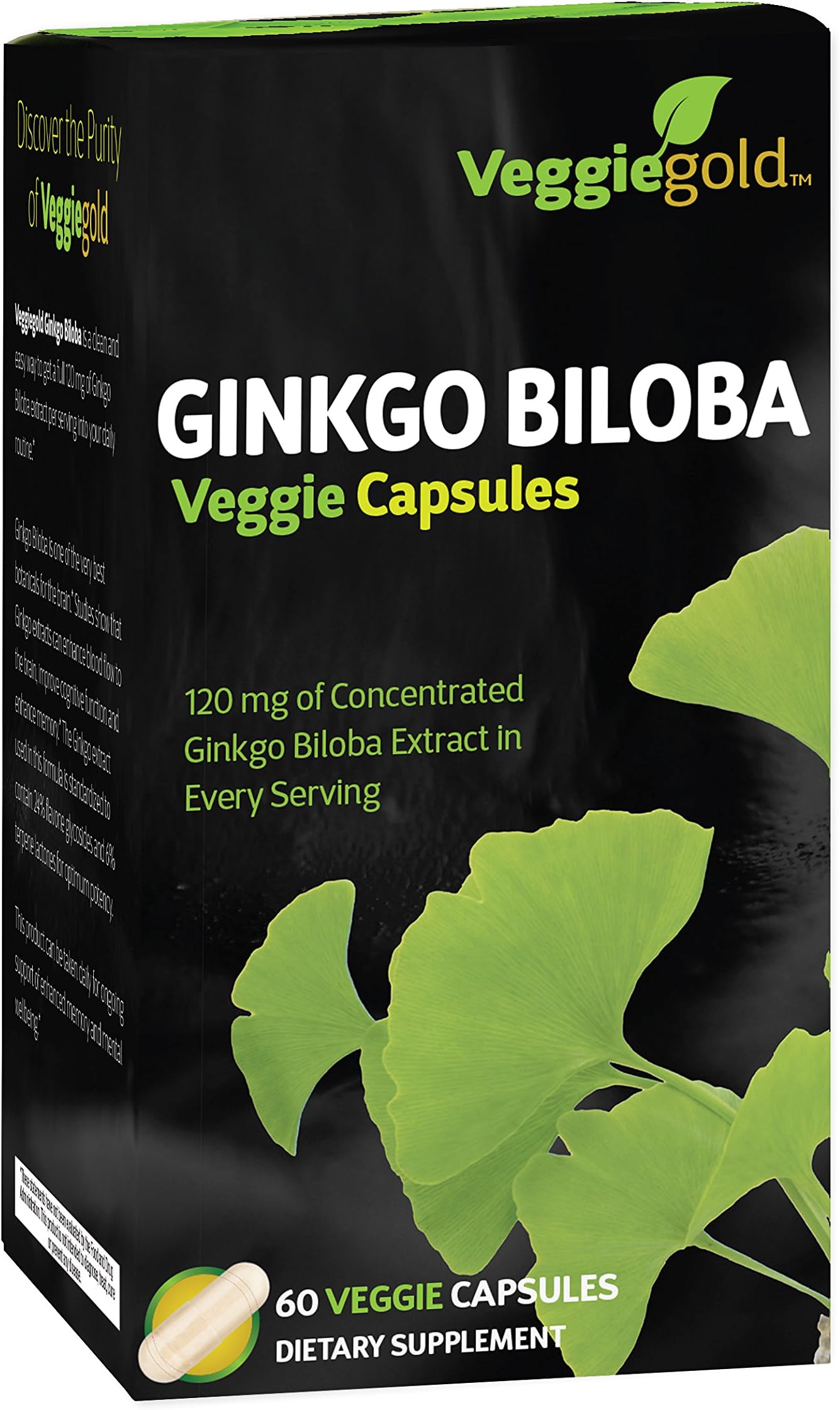 VeggieGold Ginkgo Biloba Veggie Capsules, 60 Count