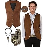 PARTTELY Cowboy Outfit for Men, Western Cowboy Costume Vest for Men, Cowboy Vest with Western Belt Necktie for Halloween