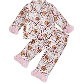 Kayotuas Halloween Pajamas Set Toddler Girl Pumpkin Pjs Feather Cuffs Button Down Shirt Pants Sleepwear Cute 2Pcs Loungewear