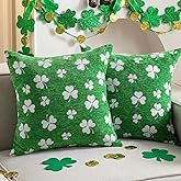 Frienda St. Patrick's Day Chenille Pillow Covers Set of 2, 18 x 18 Inch Green Shamrock Pattern Decorative Throw Pillow Cases for Couch Sofa Bedroom