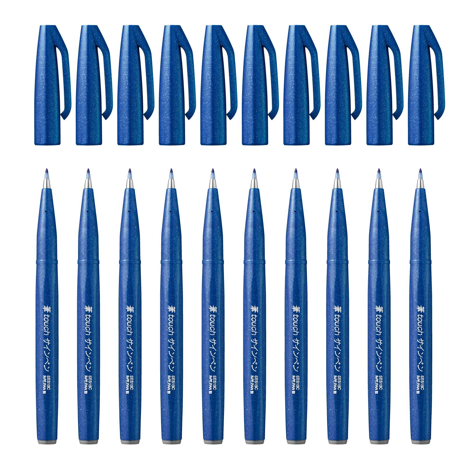 Pentel Brush Sign Pen - Blue (Pack of 10), SES15C-C