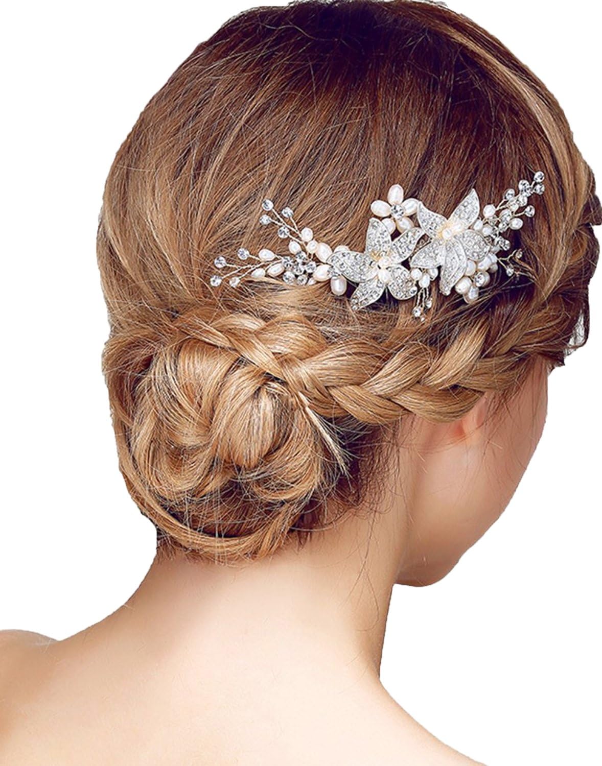 DULALA Wedding Hair Clip Bridal Comb Flower Pearl Hair Comb