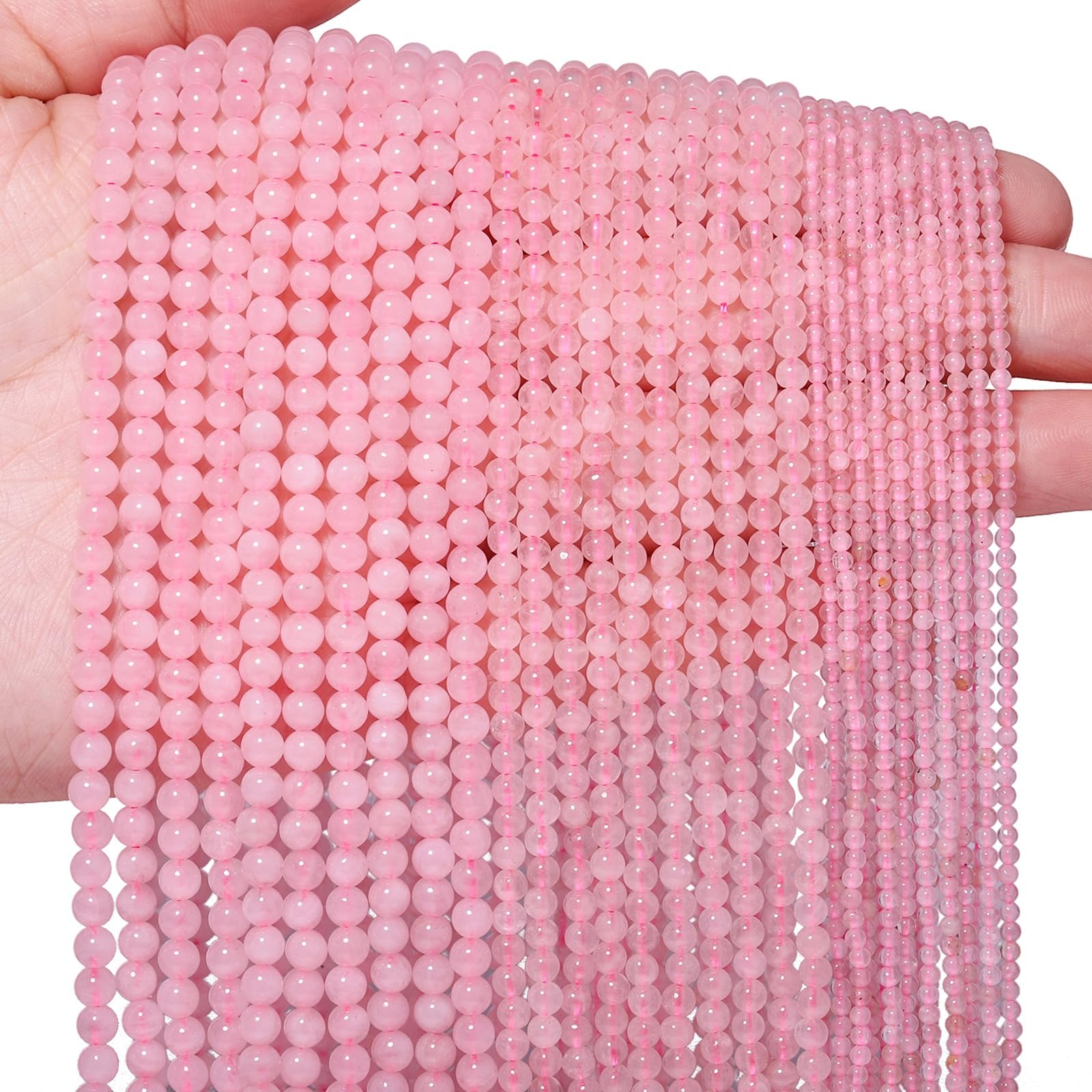 Photo 1 of ?Songxi 90pcs 4mm Rose Quartz Natural Round Stone Beads for Jewelry Making, Smooth Loose Small Gemstone Beads for Bracelets Necklace, Chakra Stones with Energy Power