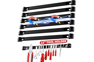 FLYVOLE 6 Pack 12" Upgraded Magnetic Tool Holder Strip, Wall Mount Magnetic Strips Heavy Duty, Magnetic Tool Organizer Pry Bar Holder for Garage Workshop Kitchen, Mounting Screws Included (12" Black)