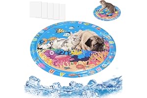 SUPERPAWS Thickened Sensory Water Playmat for Cats Dogs, Water Summer Cat Dog Water Matt, Cooling Mat for Pet, Cat Toys Water Sensory Playmat with Fish for Pet Play (Round(100cm))