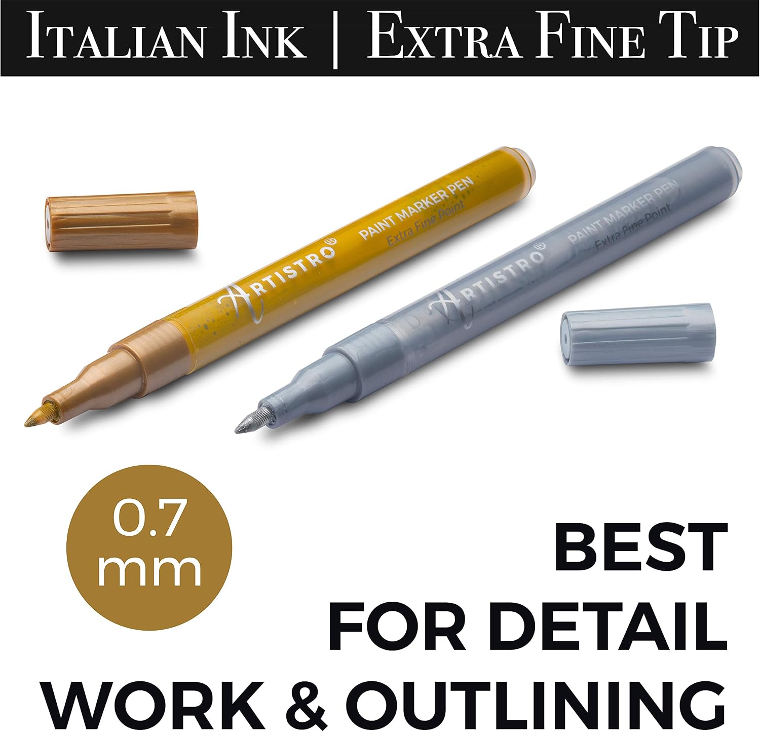 ARTISTRO 6 Gold & Silver Acrylic Paint Pens for Rock Painting Stone, Ceramic, Glass, Wood, Tire, Fabric, Metal, Canvas - Image 3