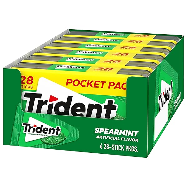 TRIDENT SPEARMINT SUGAR-FREE CHEWING GUM, 6 POCKET PACKS OF 28 PIECES (168 TOTAL PIECES)