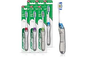 GUM Folding Travel Toothbrush - Compact Head + Tongue Cleaner - Soft Bristled Travel Toothbrushes for Adults 1ct (Pack of 6)