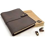 Le Vent Refillable Leather Journal for Men and Women – 2 Bound Notebooks Lined and Blank – 8x5 A5 Leather Cover for Writing N