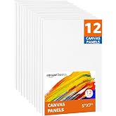 Amazon Basics Painting Canvas Panels, 12 Pack, White, 7" L x 5" W