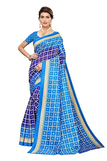 silk with blouse piece Saree (BANDHANI CHECKS, Free Size)