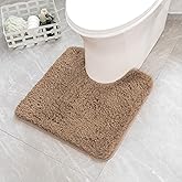 MIULEE Light Brown Toilet Rugs U-Shaped，Soft Absorbent Microfiber Bathroom Rugs Non Slip Quick Dry Fluffy Contour Bath Mats for Toilet Base Bathroom Floor, Machine Washable, 20x20 Inch
