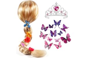 Tacobear Princess Wig for Kids Girls Long Wig with Princess Crown Flower Butterfly Pin, Princess Dress up Costume Accessories Halloween Christmas Party Hair