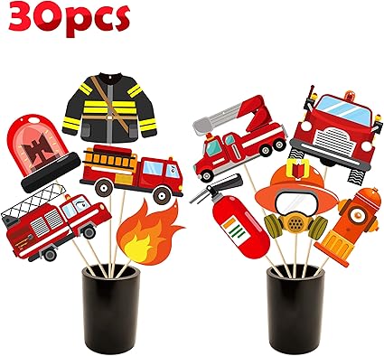 Amazon Com Mallmall6 30pcs Fire Truck Centerpiece Sticks Fireman