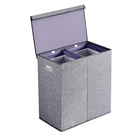 BRIAN & DANY 150L Wäschekorb Zwei Fächer Wäschebox Faltbar Wäschesammler Wäschetruhe Wäschetonne mit Magnetischem Deckel, 65 