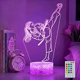 POSSHE Karate Girl Night Light, Karate Gifts, Taekwondo 3D Illusion Lamp with 16 Colors Changing, Timer, 4 Flash Modes and Dimmable, Martial Arts Kids Girls Room Decoration, Holiday Xmas Gifts