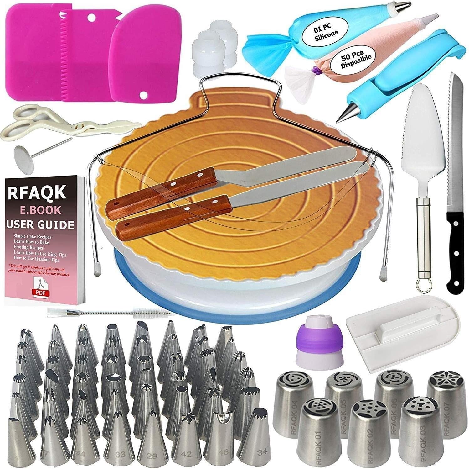 Nanna 124 pcs Cake Decorating Kit Baking Supplies for Beginners, Suitable Home Kitchen for Kids Biscuit Mould Baking Pastry