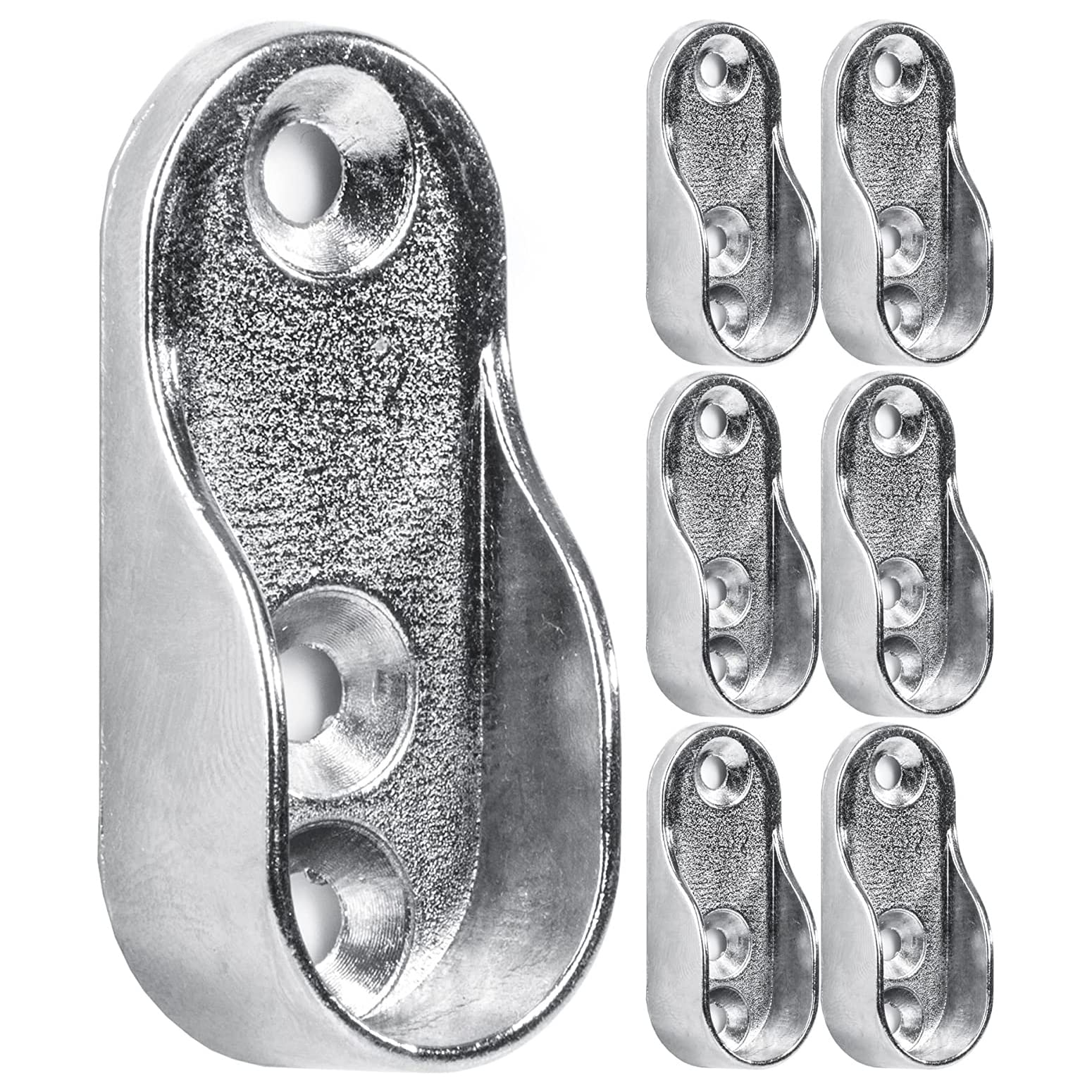 Oval Chrome Wardrobe Hanging Sockets 15mm Rail Rod End Supports Wardrobe Rod Socket Fitting Round Bracket Stainless Steel Closet Rod Brackets Pack of 6.