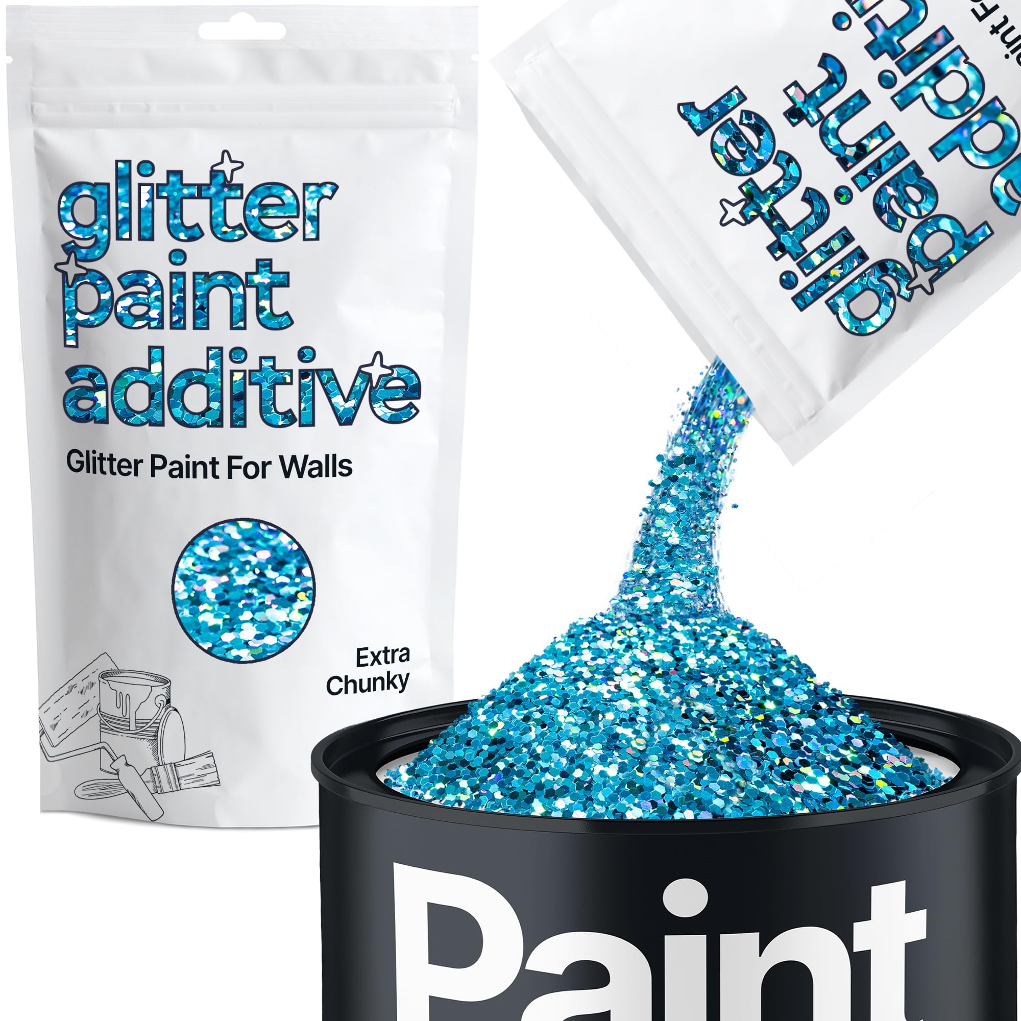 Hemway Ocean Blue Holographic Glitter Paint Additive Extra Chunky 100g for Adding Sparkle to Paints & Varnish | Paint Walls Sparkly Add to Emulsion, Acrylic or Lacquer Indoor